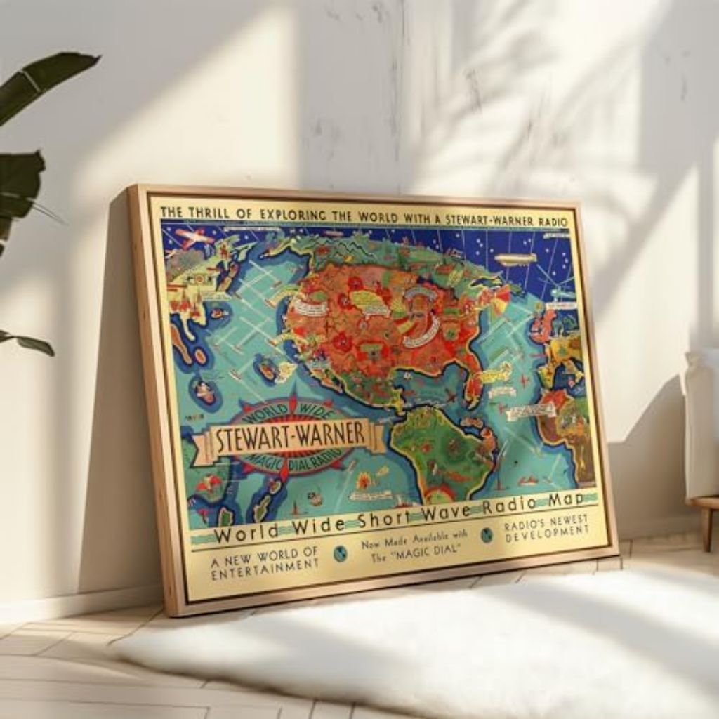 Poster Master Vintage Worldwide Short Wave Radio Map Print - 8x10 UNFRAMED Wall Art