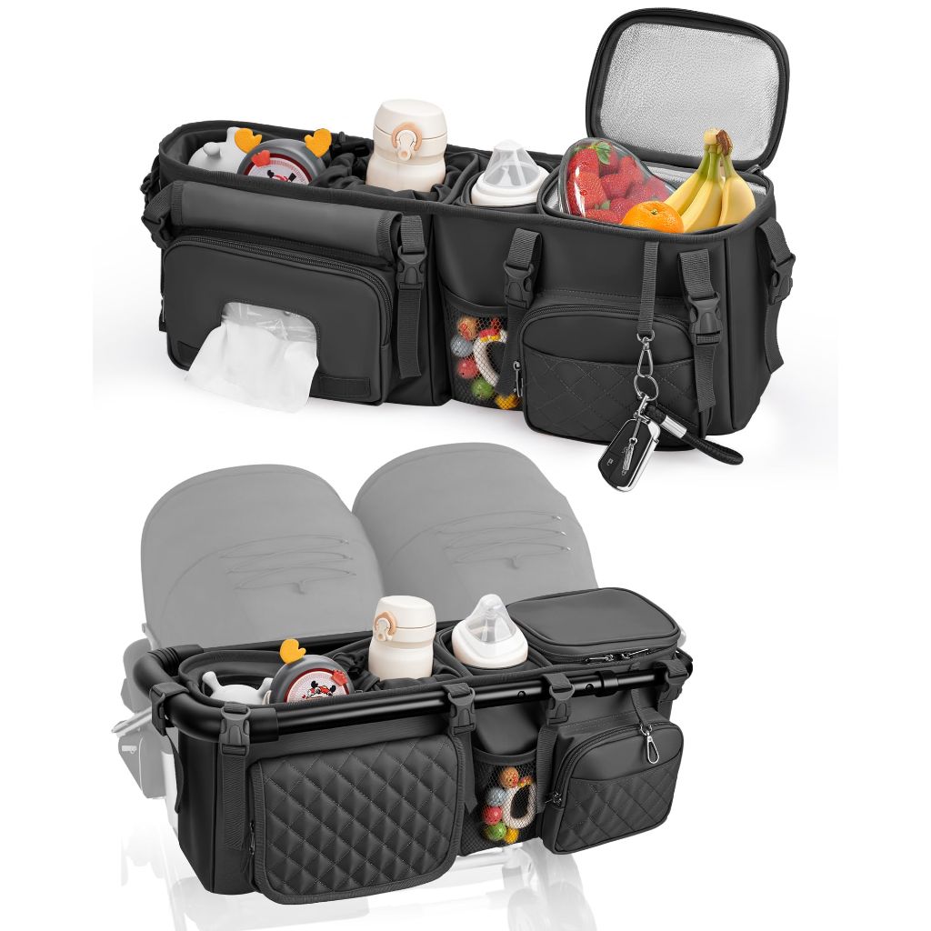 Kcross Double Stroller Caddy Organizers with Cup Holder with Cooler Pockets