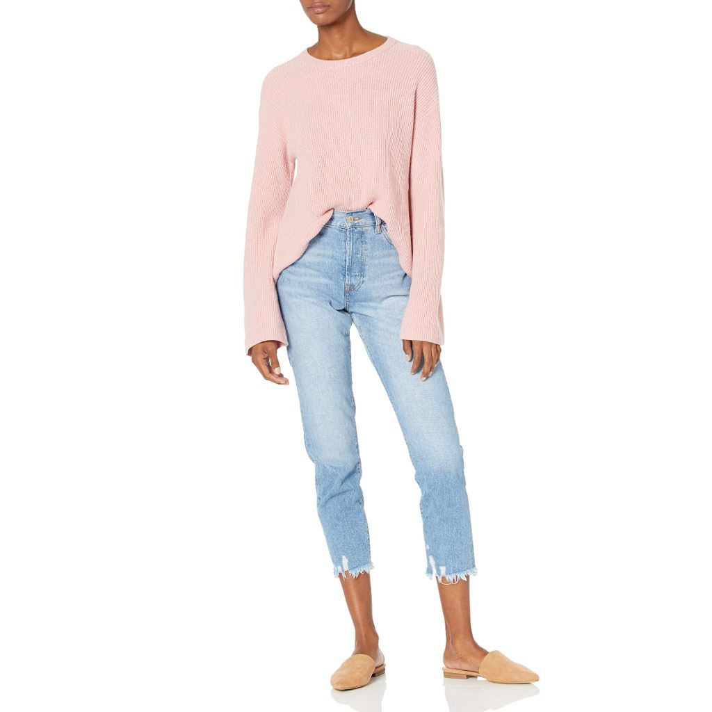 The Drop Women's Alice Crewneck Back Slit Ribbed Pullover Sweater, Zephyr Pink, S