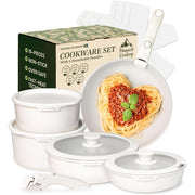 Pinnacle Cookery 15-Piece White Granite Nonstick Cookware Set