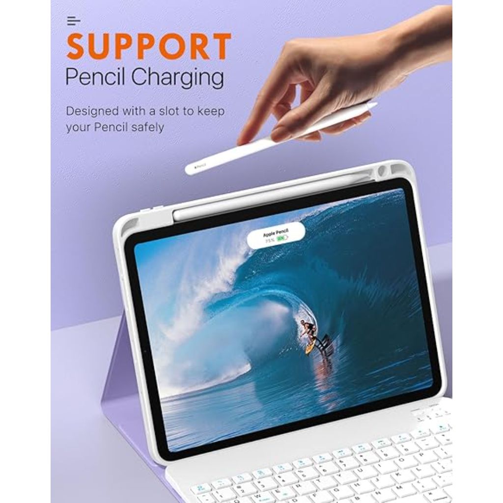 MoKo for iPad Air 11 Inch Case with Keyboard 7th/6th Gen Multi-Angle Detachable Bluetooth Keyboard, Purple