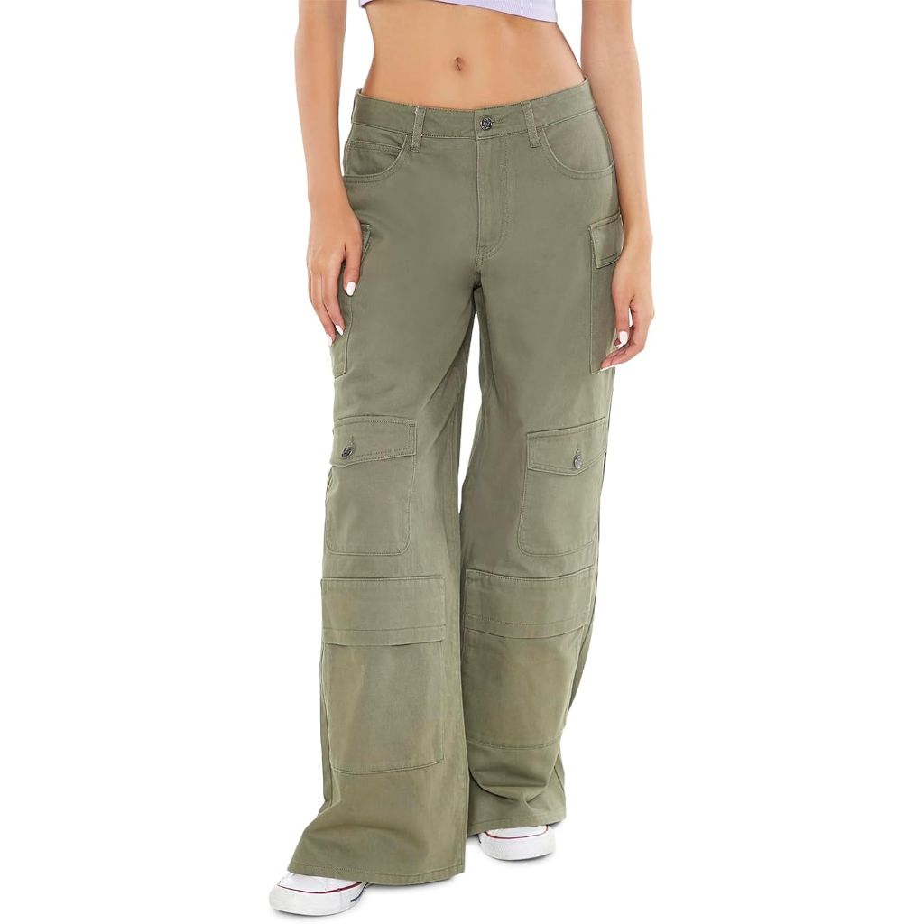 Forever 21 Women's Twill Wide-Leg Cargo Pants - Size S