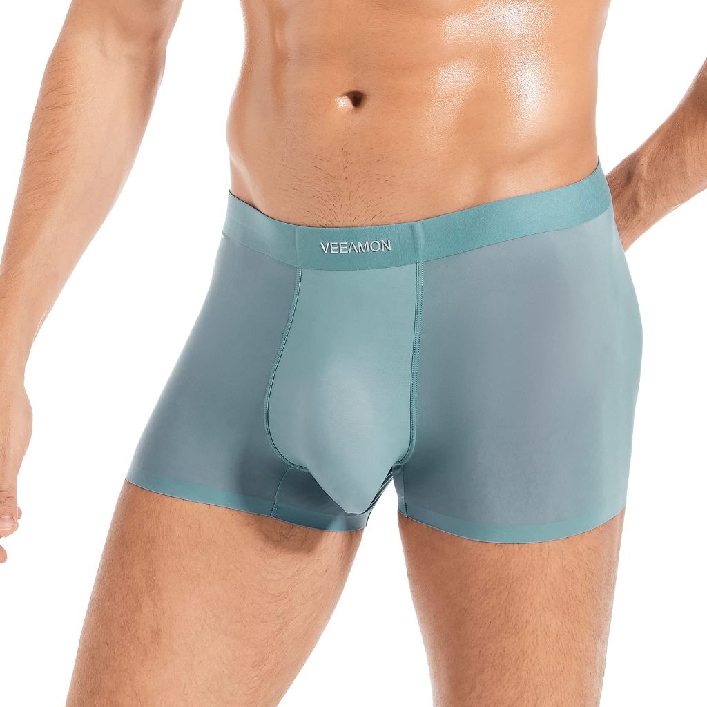 SZ S, VEEAMON Mens Ice Silk Underwear 4-Pack Boxer Briefs Comfortable Soft Trunks Underwear With Gift Box