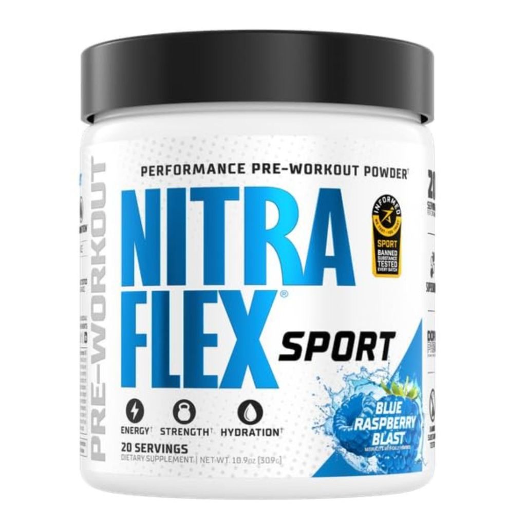 Nitraflex Sport Blue Raspberry Pre-Workout Powder, 20 Servings