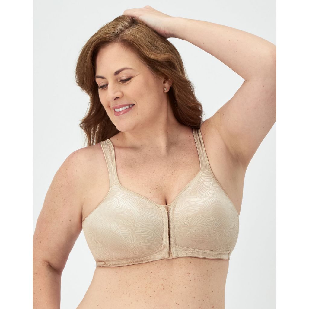 PLAYTEX Women's 18 Hour Extra Back Support Front Close Wireless Bra, Nude, 44DD
