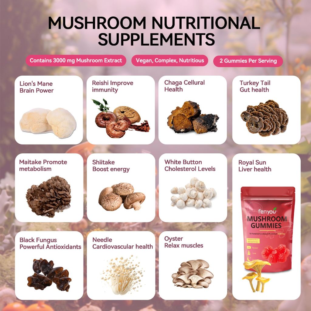 Fenyou - Mushroom Gummies –  60 count, Strawberry