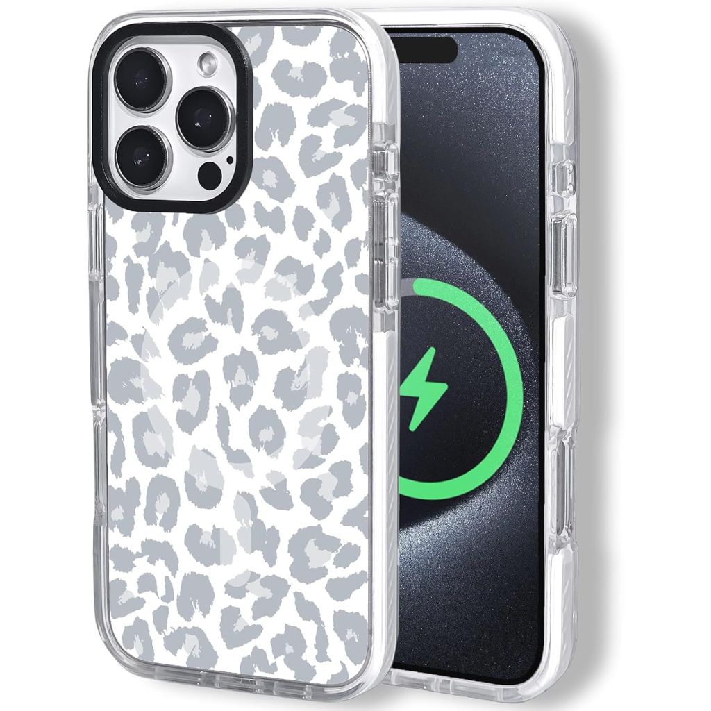 Magnetic Slim Hard PC Back Shockproof Protective Case for iPhone 16 Pro Max - Snow Leopard Print