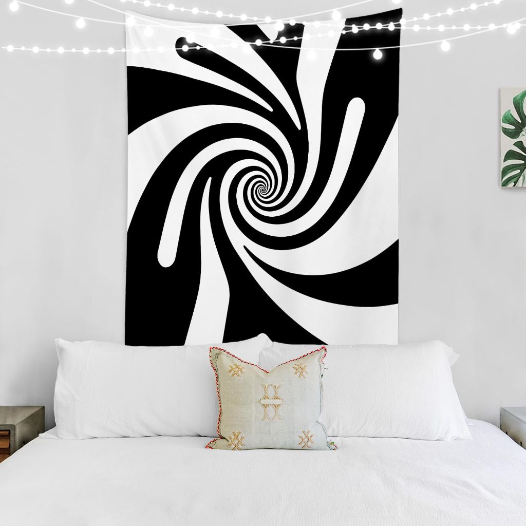 BaoNews Black Tapestry White Psychedelic Vortex Large Wall Hanging Polyester Tablecloths 59.1 X 39.4 Inches