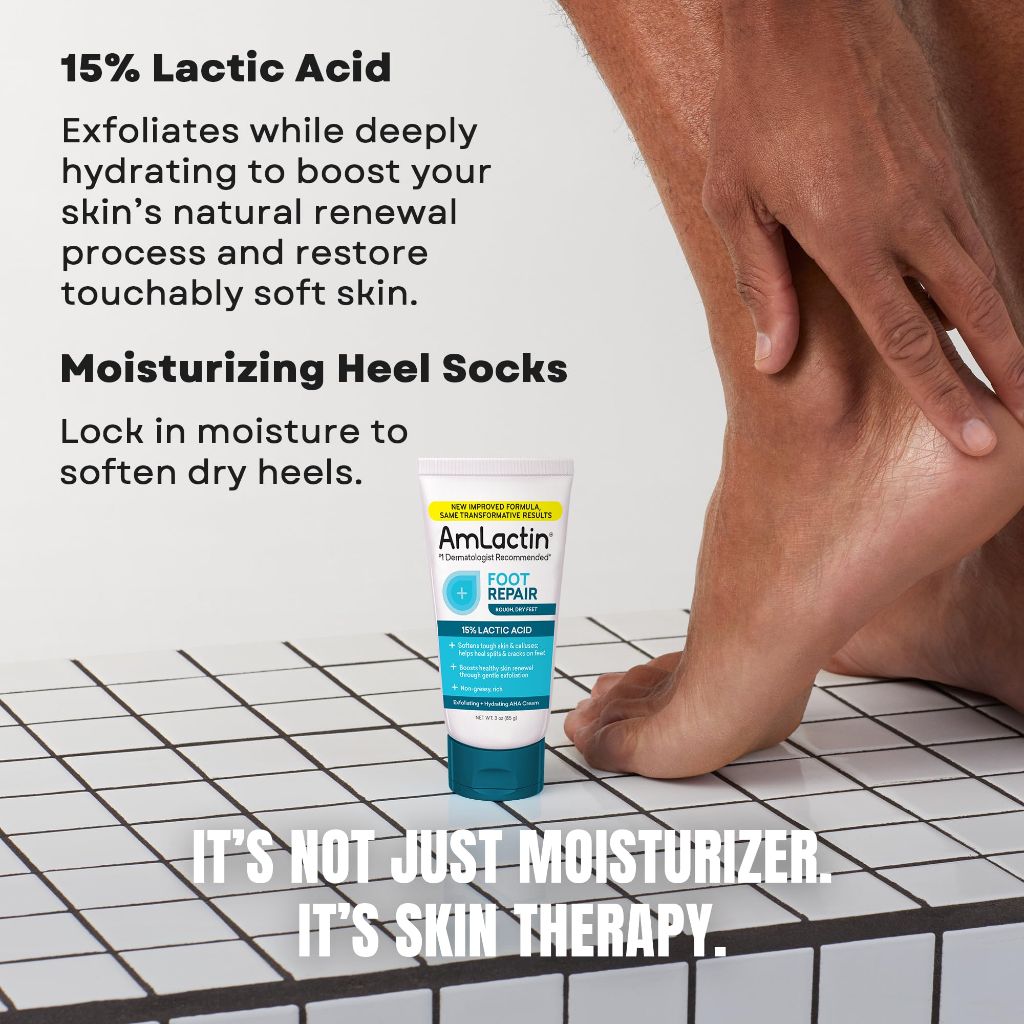 AmLactin Foot Repair Cream with Moisturizing Socks, 3 oz (Packaging May Vary)