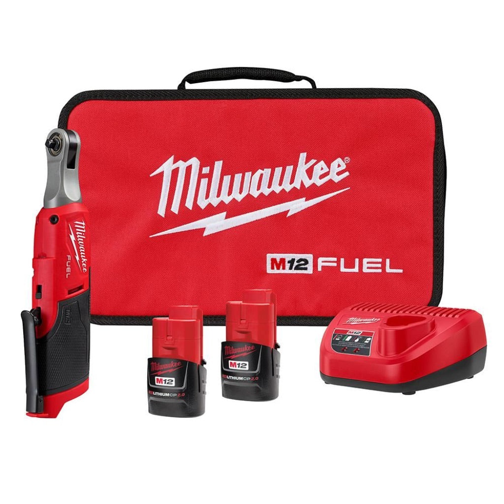 Milwaukee Tool M12 Fuel 1/4" Cordless High Speed Ratchet Kit with 2 Batteries