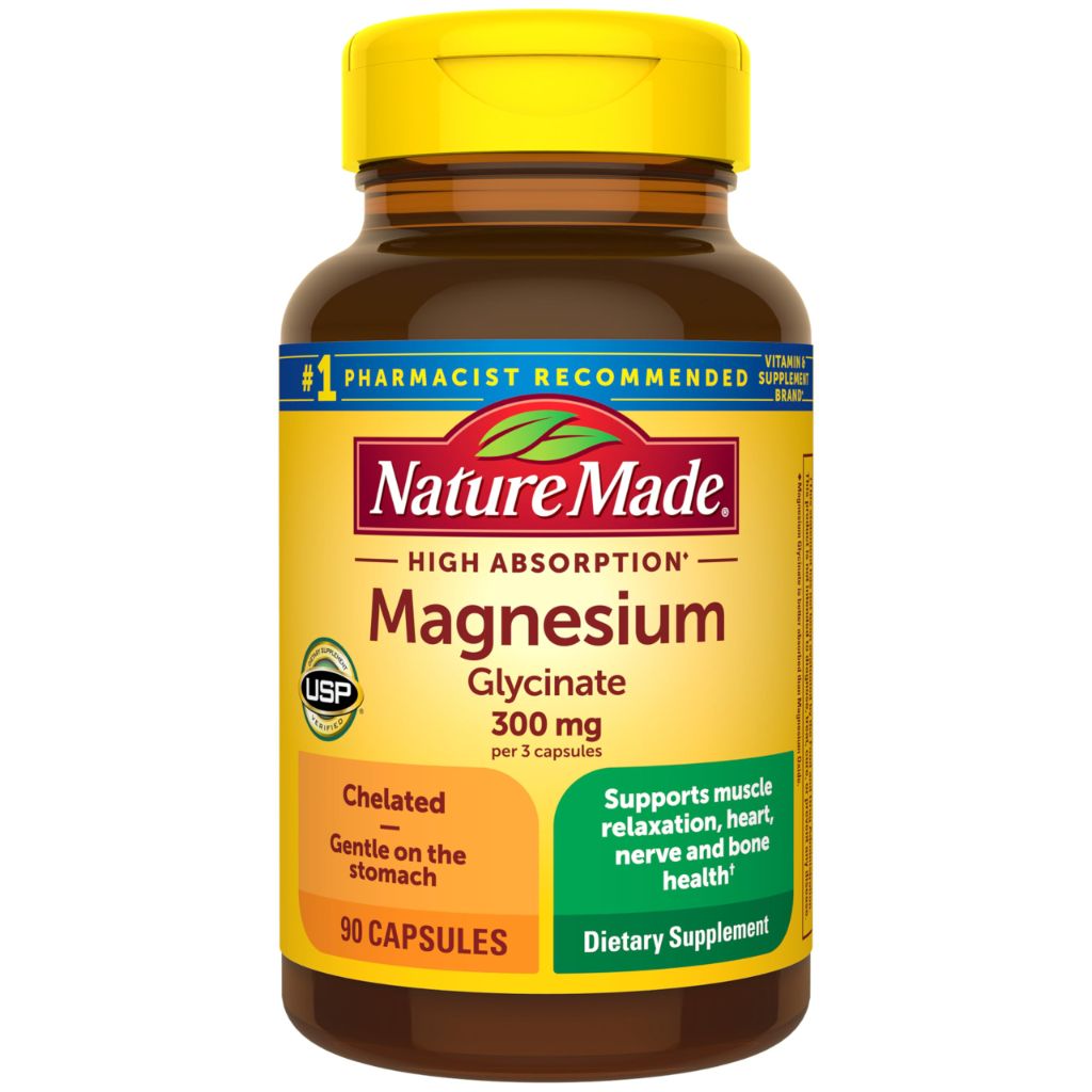 Nature Made High Absorption Magnesium Glycinate 300mg per 3 Capsules, 90 Magnesium Bisglycinate Capsules
