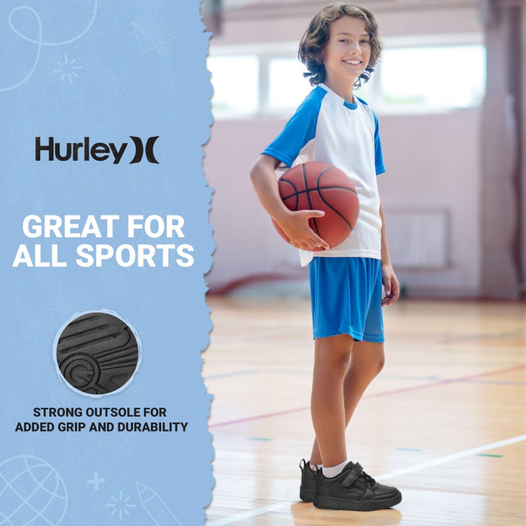 Hurley Kid's Rexx Sneakers with Strap and Shoelace, Kids Black, Toddler 6