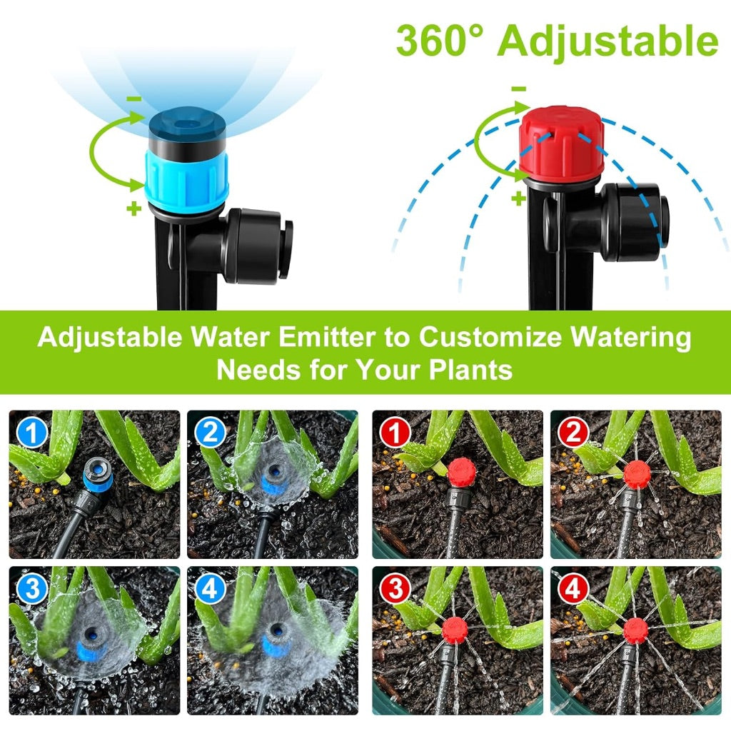 Drip Irrigation System for Garden Quick Connect, Garden Watering System Patio Lawn, 98FT DIY Automatic Irrigation Kit with 1/4" Hose, Splitters, Emitters