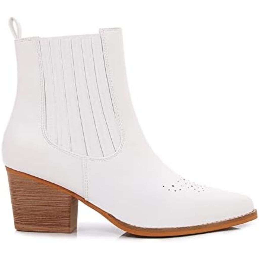 mm Women's Pointed Toe Chelsea Ankle Booties - White, Size 6