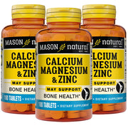 Mason Natural Calcium Magnesium & Zinc, 300 Total Tablets (3 Pack x 100 Tablets)