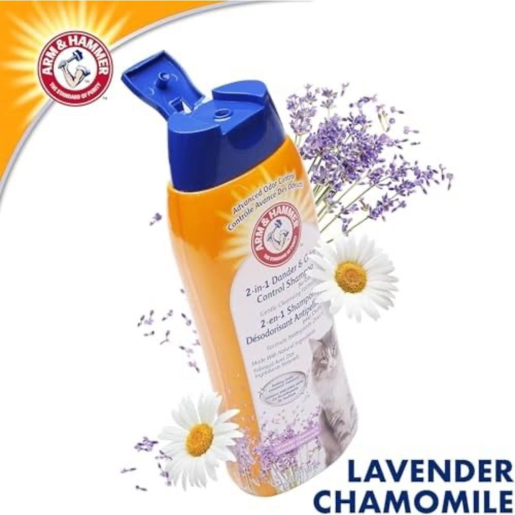 Arm & Hammer 2-in-1 Deodorizing & Dander Reducing Shampoo for Cats - Lavender Chamomile, 20 fl oz - 2 Pack - Cat Dander Remover, Removes Cat Odors - Baking Soda Moisturizes and Deodorizes, L