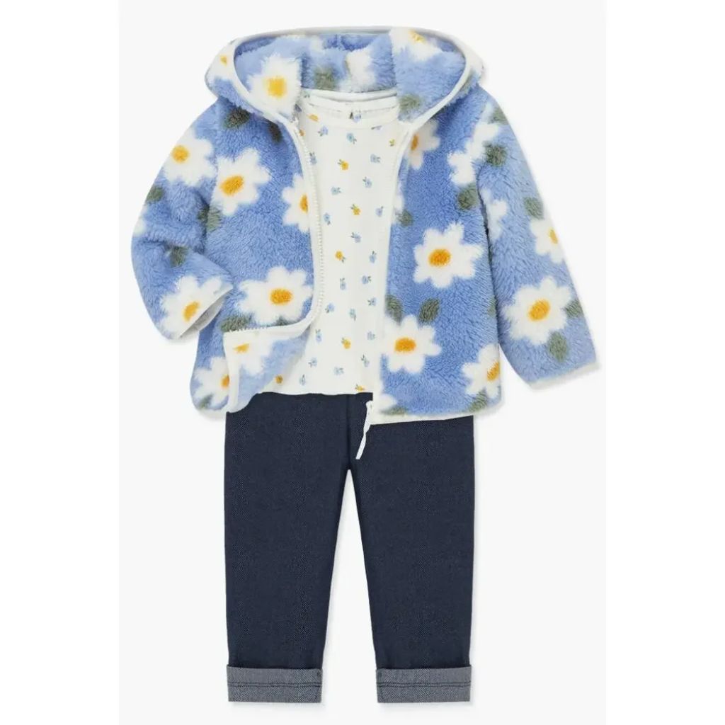 Little Me Clothes for Baby Girls' Floral 3-Piece Sherpa Set, Blue Multicolor, 4 Toddler
