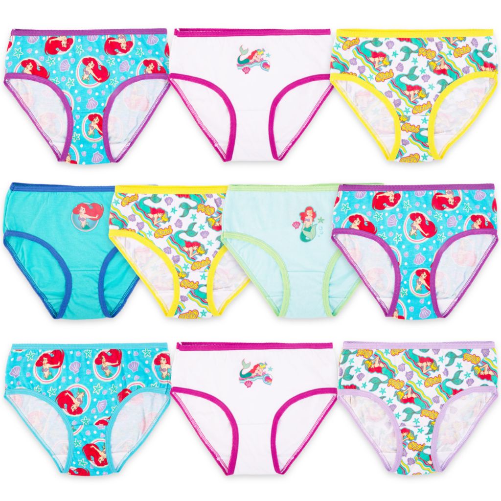 Disney Princess The Little Mermaid 100% Combed Cotton Underwear Panties - Size 2T/3T (10 Pairs)