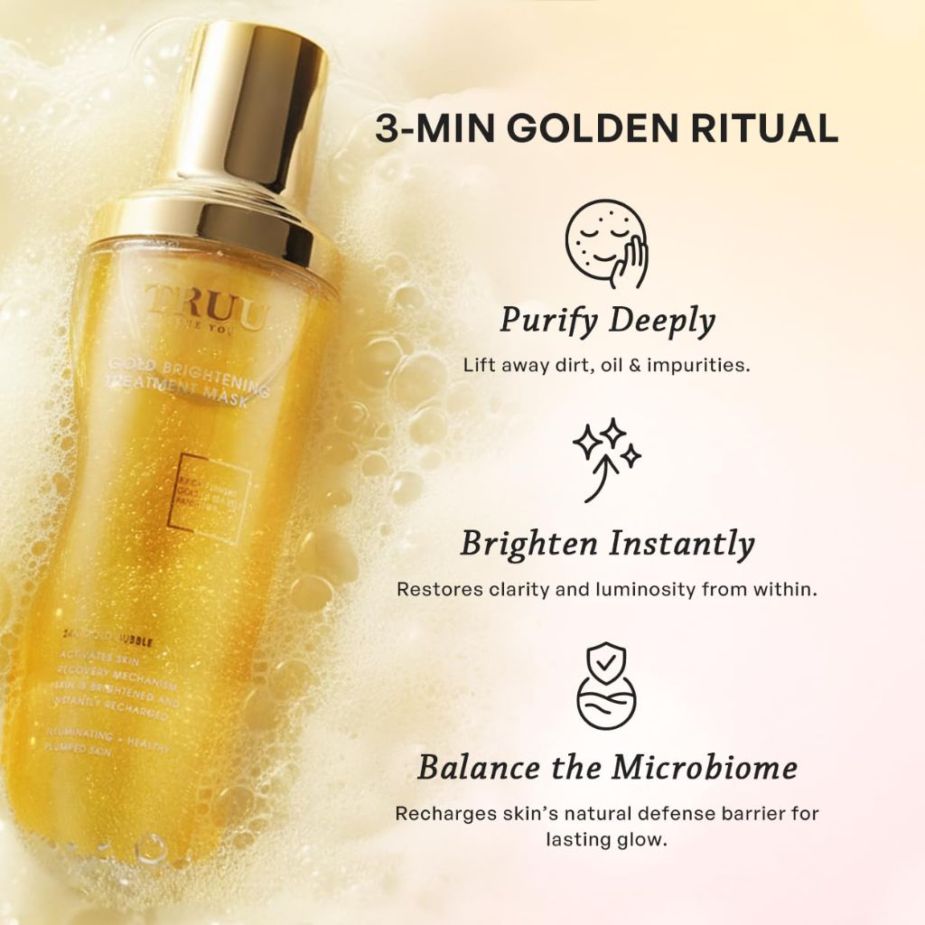 TRUU Gold Brightening Treatment Mask – Rejuvenating Probiotic Mask with 24K Gold Bubbles | 4 Fl. Oz