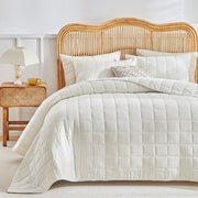 WARMDERN Linen 100% Cotton Quilts Set King Size, Cream White, 106x96