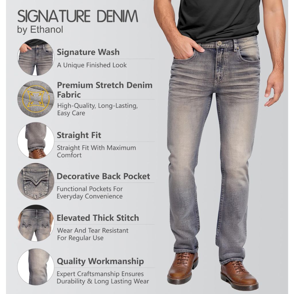 ETHANOL Men's Slim/Straight Fit Stretch Denim Jean – MEDIUM WASH, 36X32