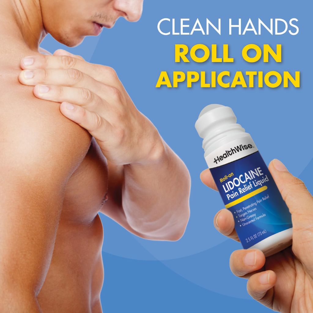 HealthWise 4% Lidocaine Roll-On | OTC Strength | Pain Relief Liquid | 2.5 oz. 73 mL