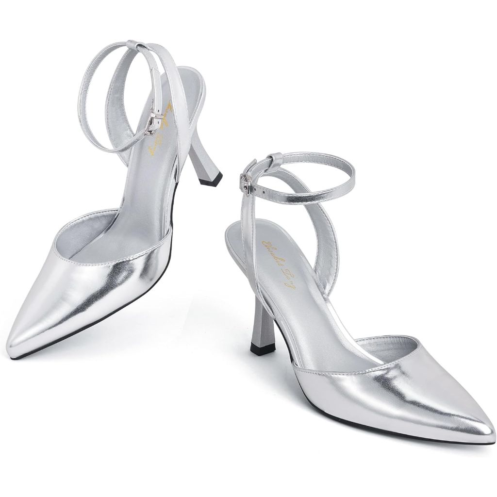 Elisabet Tang Trendy Ankle Strap Pumps for Women - Silver , Size 8