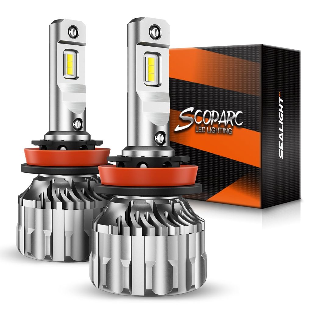 SEALIGHT S6 H11 Bulbs, 46000LM H8/H9 Bulbs With Cooling Fan，6500K Cool White, (2PK)