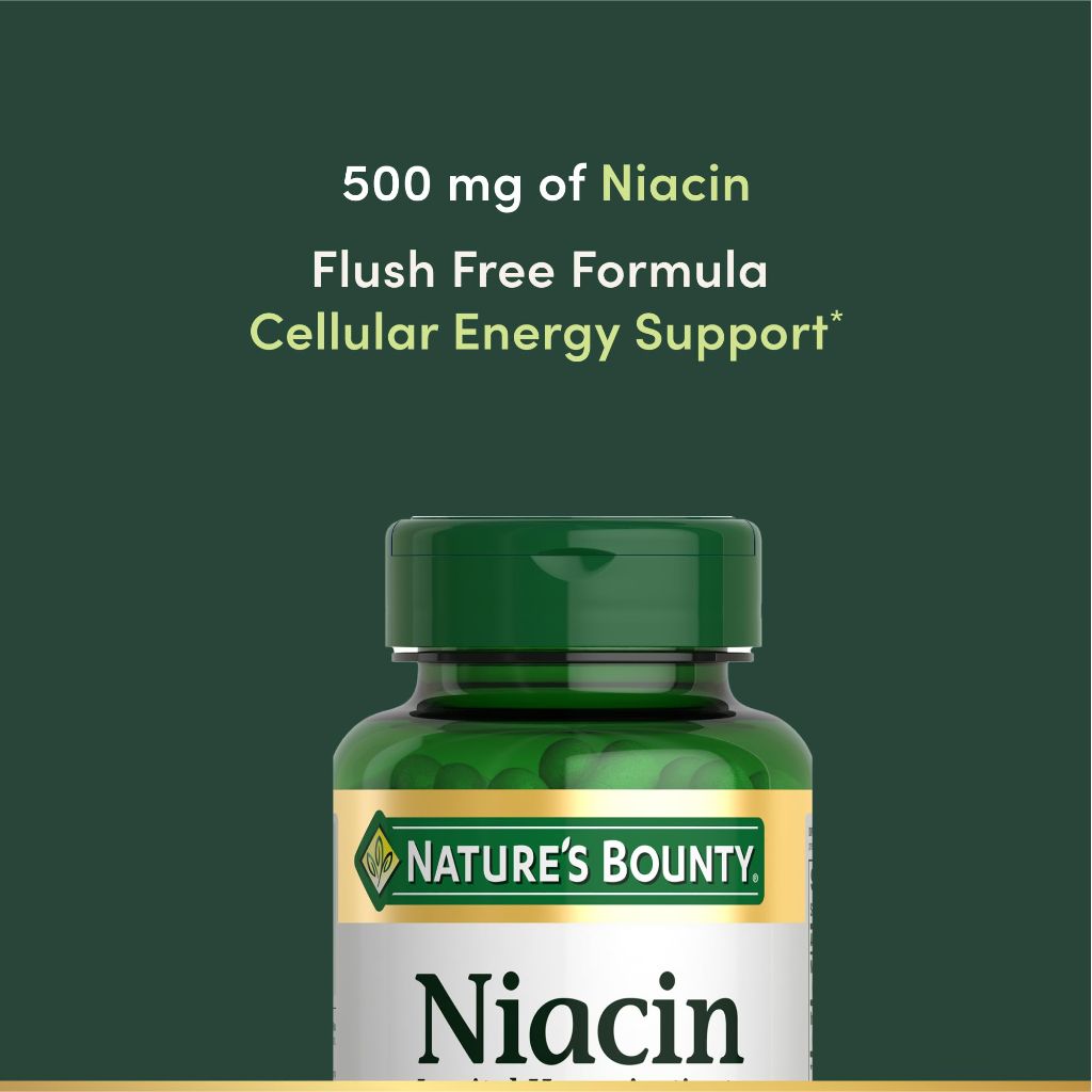 Nature's Bounty Niacin 500mg Flush Free, Cellular Energy Support, 120 Capsules