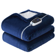 SEALY Electric Heated Flannel & Sherpa Throw Blanket - 50x60 in, Navy/White