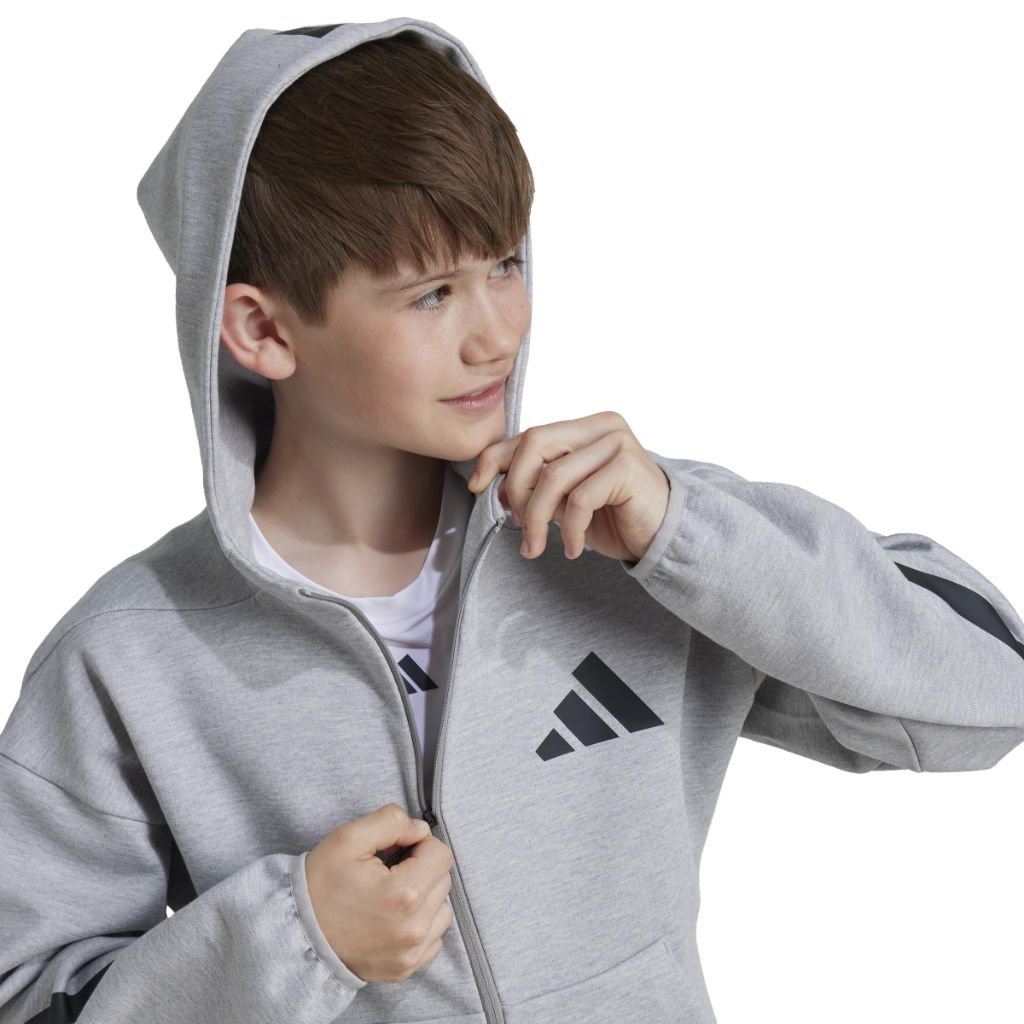 adidas Unisex-Kids Z.N.E. Full Zip Hoodie, Medium Grey Heather/Black, X-Large