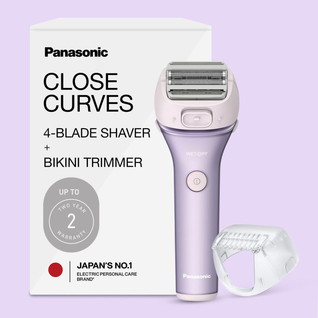 Panasonic Ladies Electric Shaver w/Bikini Attachment, Cordless 4-Blades, Pop-Up Trimmer, Wet-Dry Operation - Purple (ES-AWL8AV)