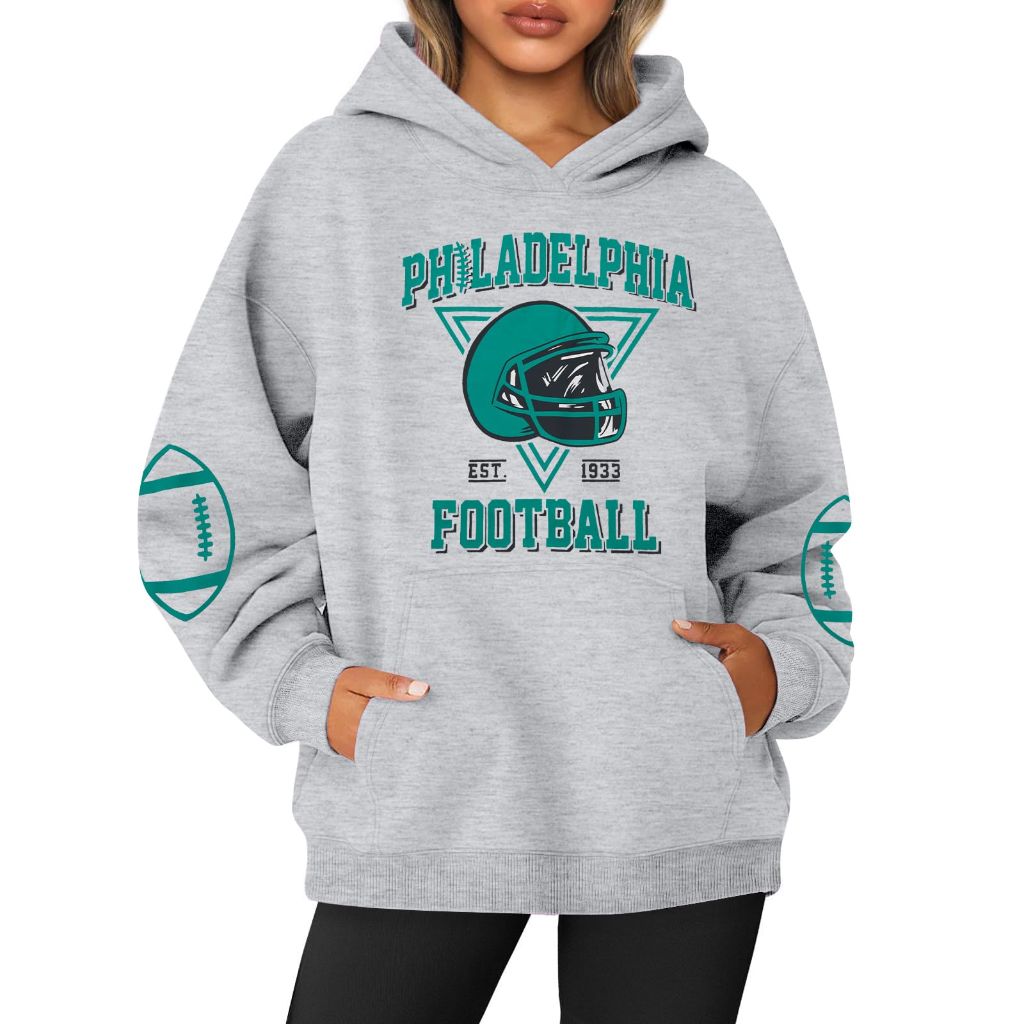 UNIQUEONE Womens Football Hoodie Game Day Sweatshirt, Light Grey, Small