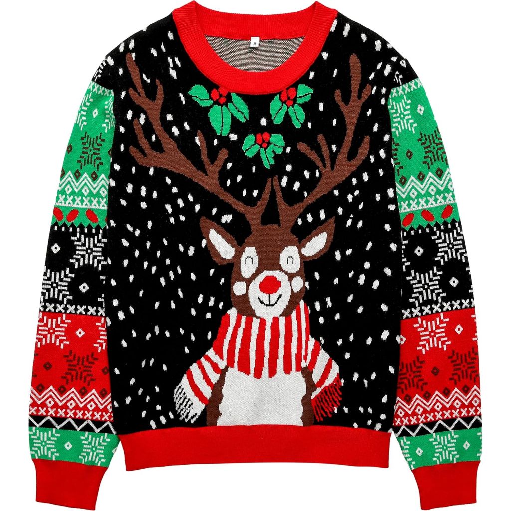 dressfan Unisex Funny Christmas Sweaters Xmas Family Matching Sweater Knit Pullover Crew Neck Long Sleeve for Women & Men