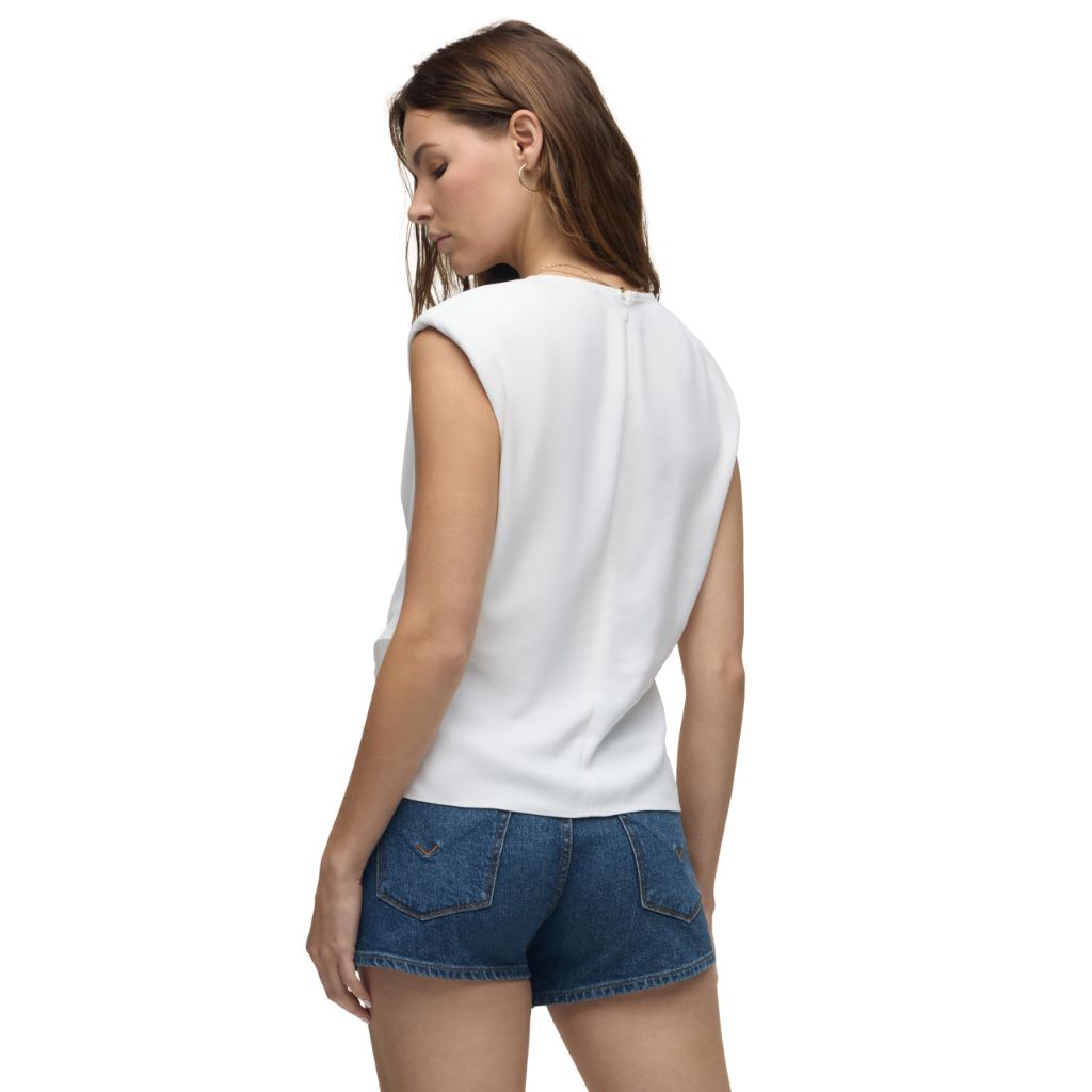 Hudson Women's Shoulder Padded Wrap Sleeveless Tee, White, X-Large