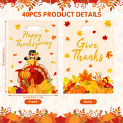 40 Pcs Thanksgiving Gift Bags - Happy Thanks giving Goodie Bags, Plastic Fall Maple Leaves Pumpkin