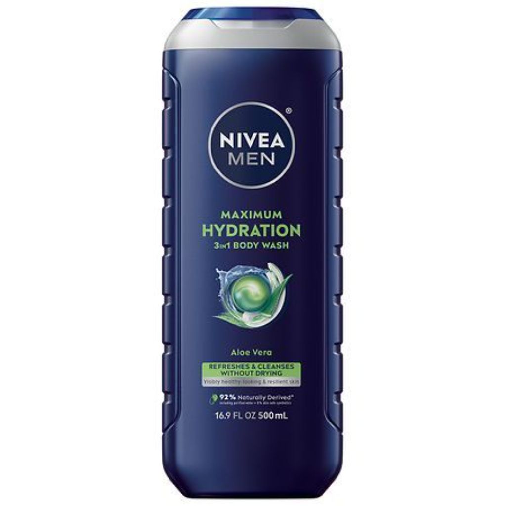 NIVEA MEN Maximum Hydration 3-in-1 Men s Body Wash for Dry Skin with Aloe Vera  16.9 fl oz