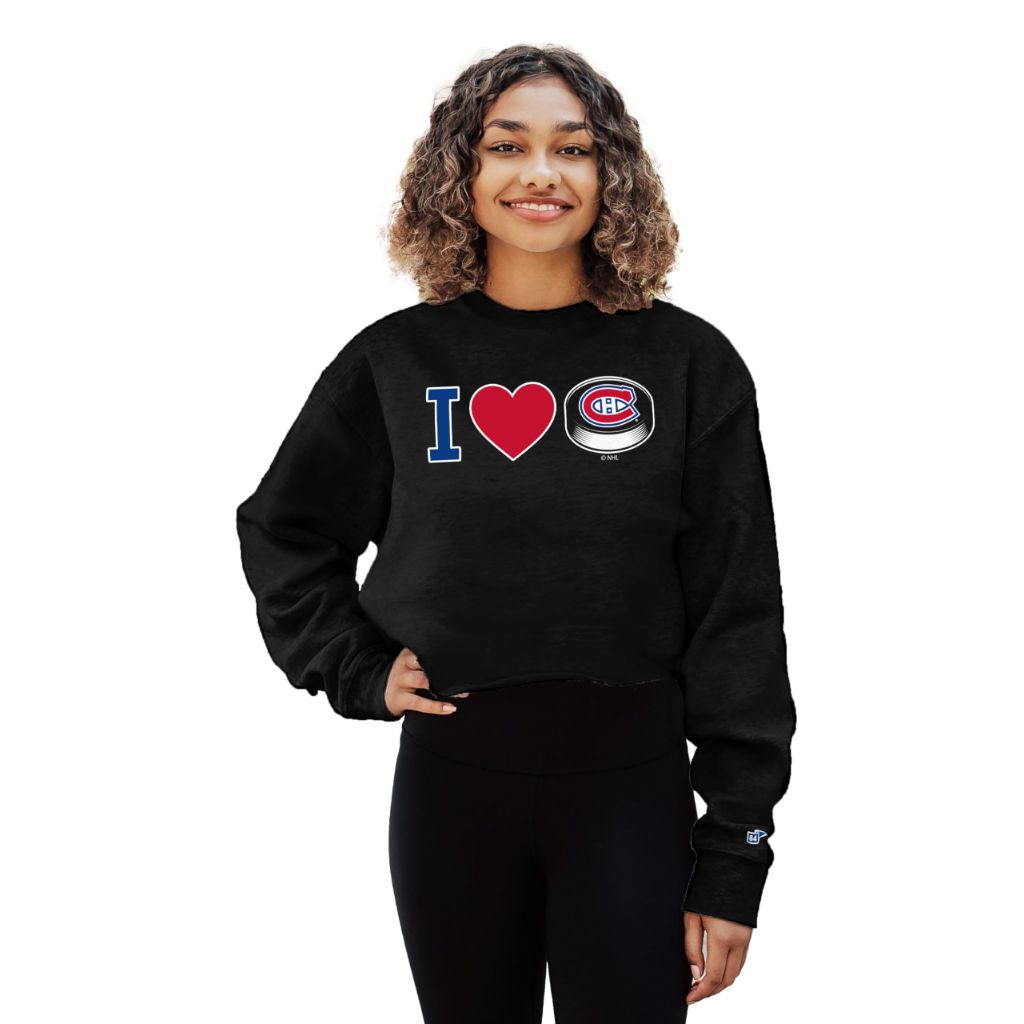 Montreal Canadiens NHL Officially Licensed Women's Cropped Crewneck Sweatshirt Heart Black, Large