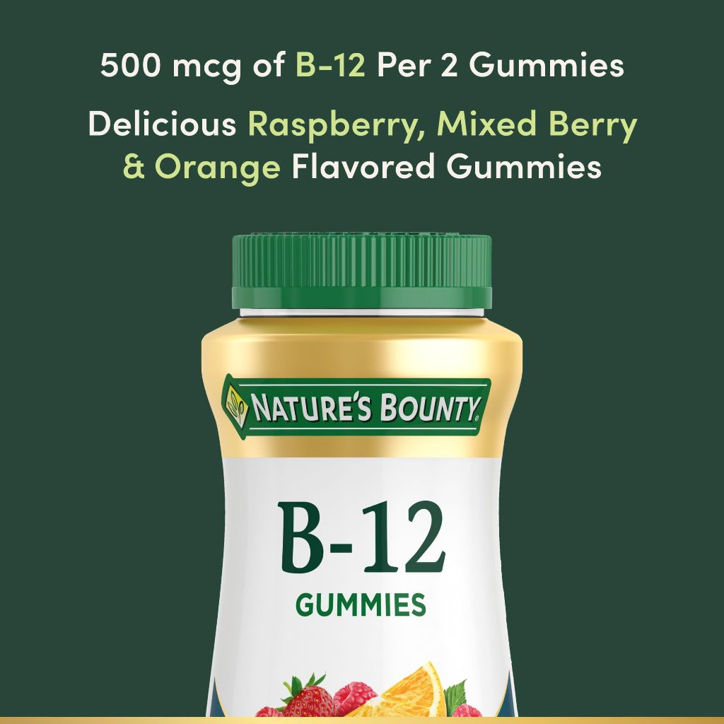 Nature's Bounty Vitamin B12 Gummies, Mixed Berry Flavor, 500mcg, 90 Gummies