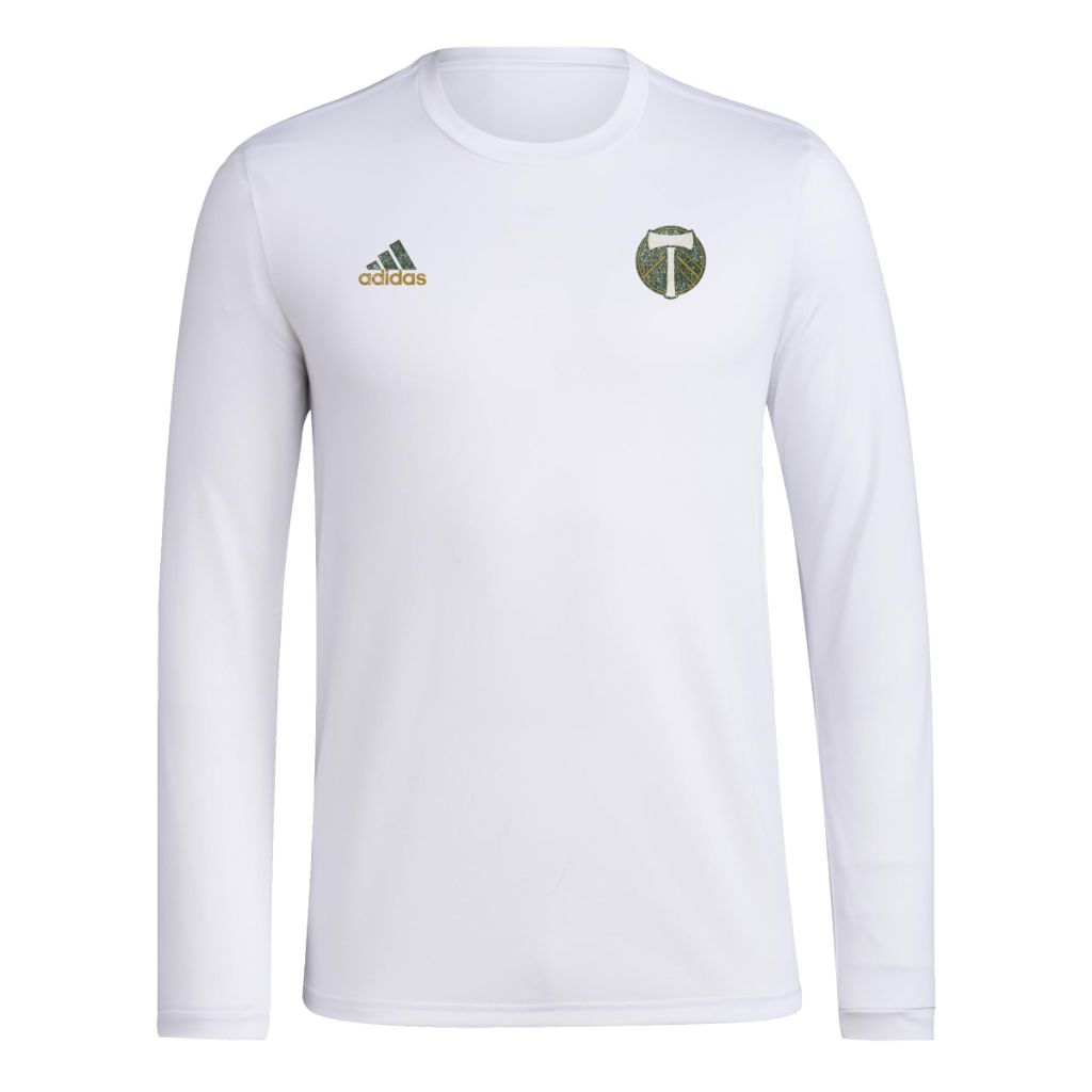 adidas Men's Local Stoic Long Sleeve Pre-Game T-Shirt - Portland Timbers, White (XS)