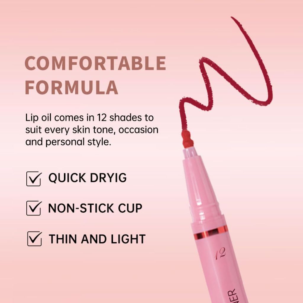 Hxssll Deep Red Lip Liner Stain – 24H Longwear Waterproof Matte Lip Contour Pen, Marker 12#