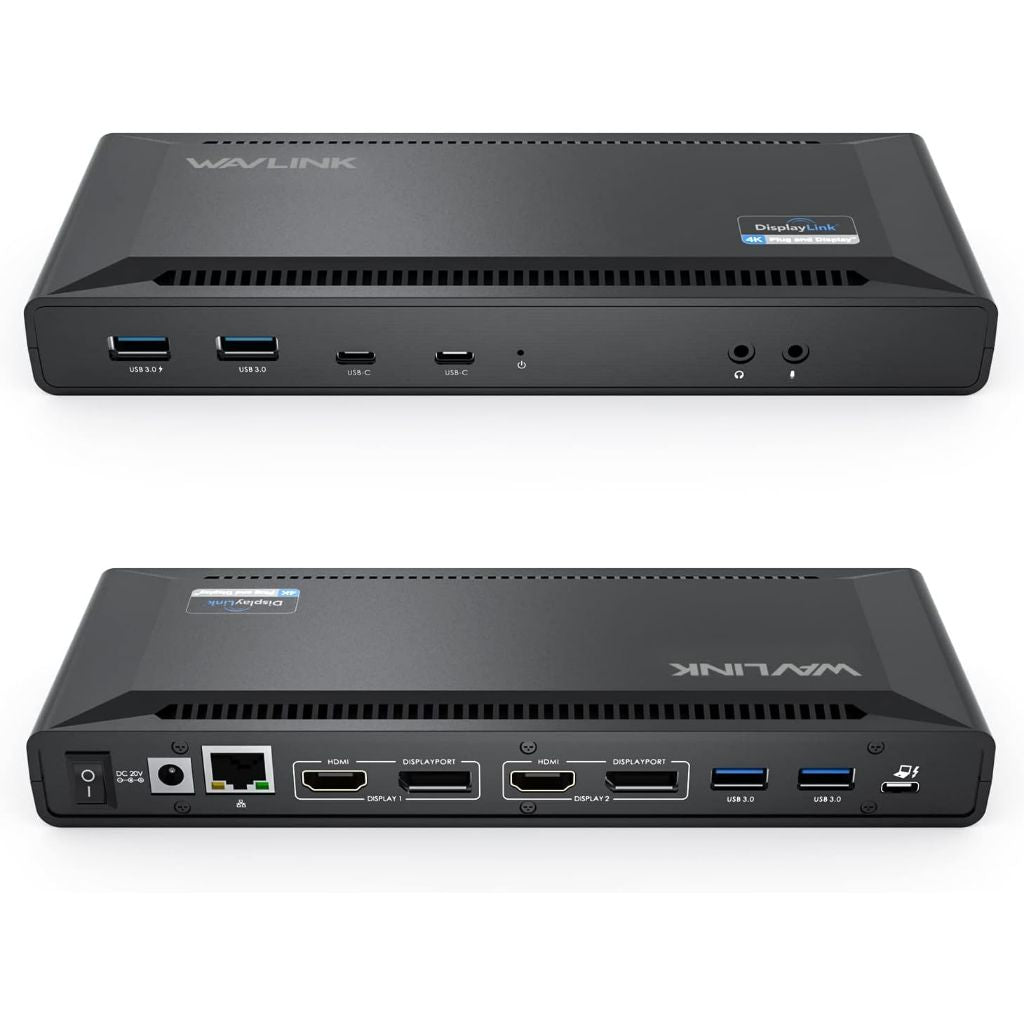 WAVLINK DisplayLink Universal Laptop Docking Station - Dual Monitors 5K/4K@60Hz, 100W Charging - Thunderbolt 4/3, USB-C/A - M1 M2 Mac, Windows, Chrome, Ubuntu - 2HDMI, 2DP, 6 USB Ports, 130W Power, LAN, Audio
