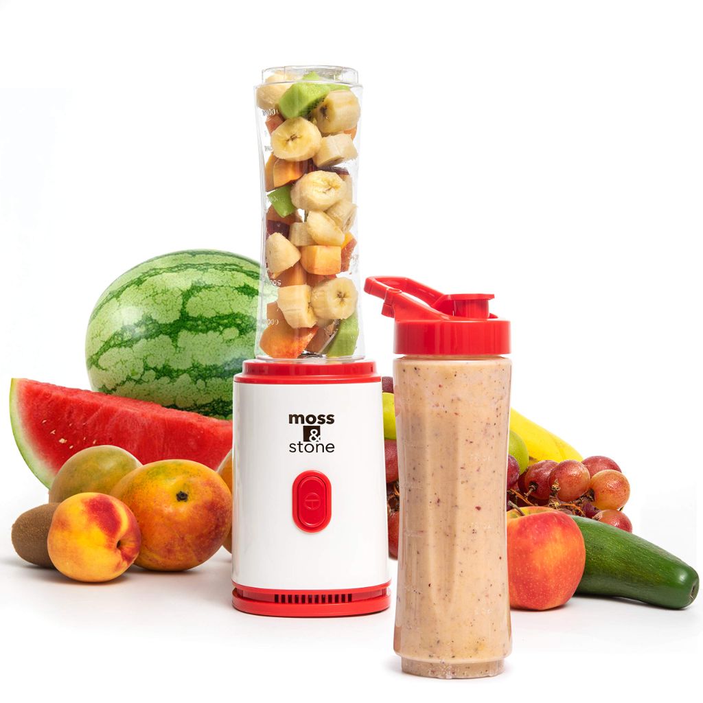 Moss & Stone Black Personal Smoothie Blender, Single Serve One-Touch Blender Maker with 20 oz BPA-Free Bottle, Compact Plug-In Appliance for Everyday Smoothies & Shakes
