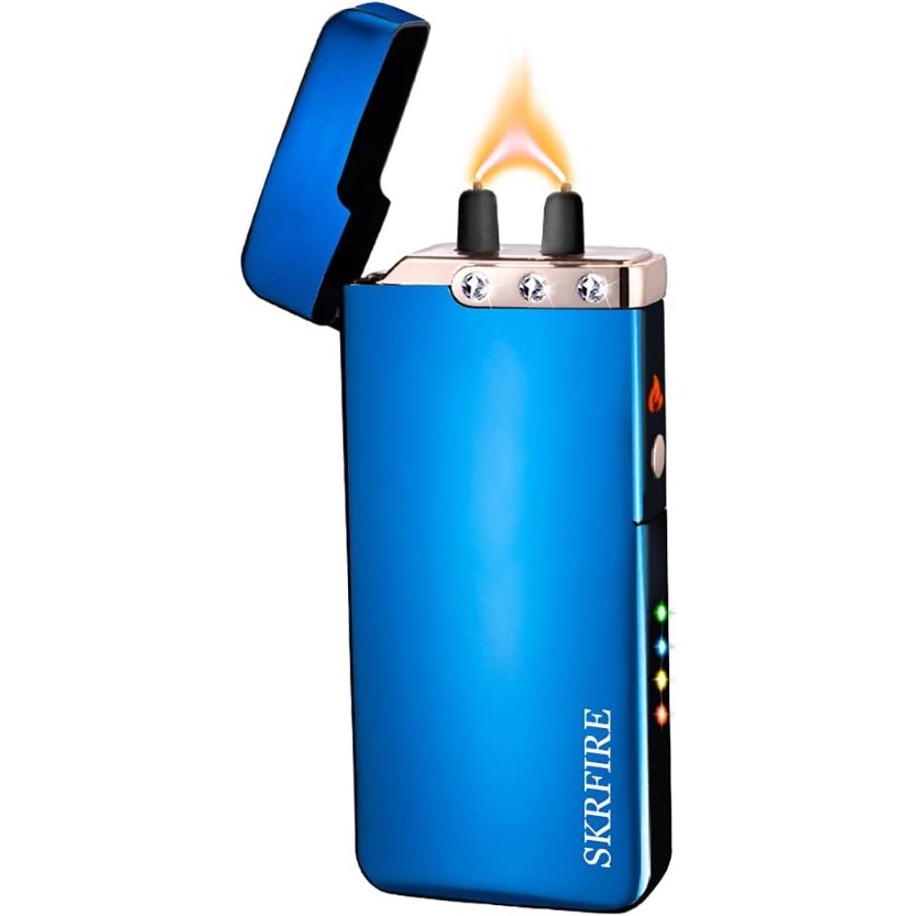 SKRFIRE Electric Lighter, Flame Arc Lighter, Plasma lighters Rechargeable Waterproof with 3 Rhinestones (ICY Blue)