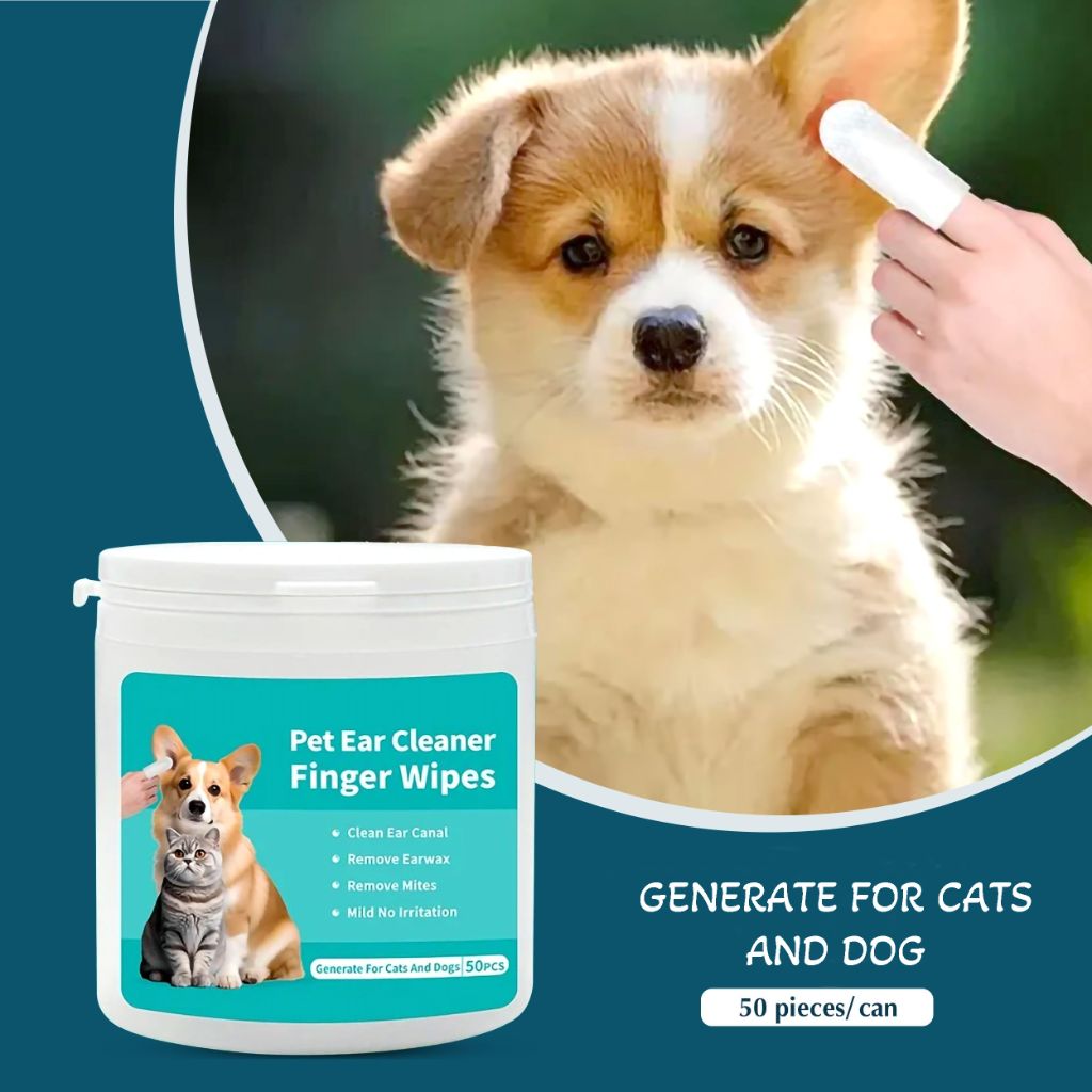 FupetDay Ear Wipes for Dogs & Cats - Comfortable Finger Design, Gentle Ear Wax, Debris, and Dirt Cleaning | 50-Count Pack