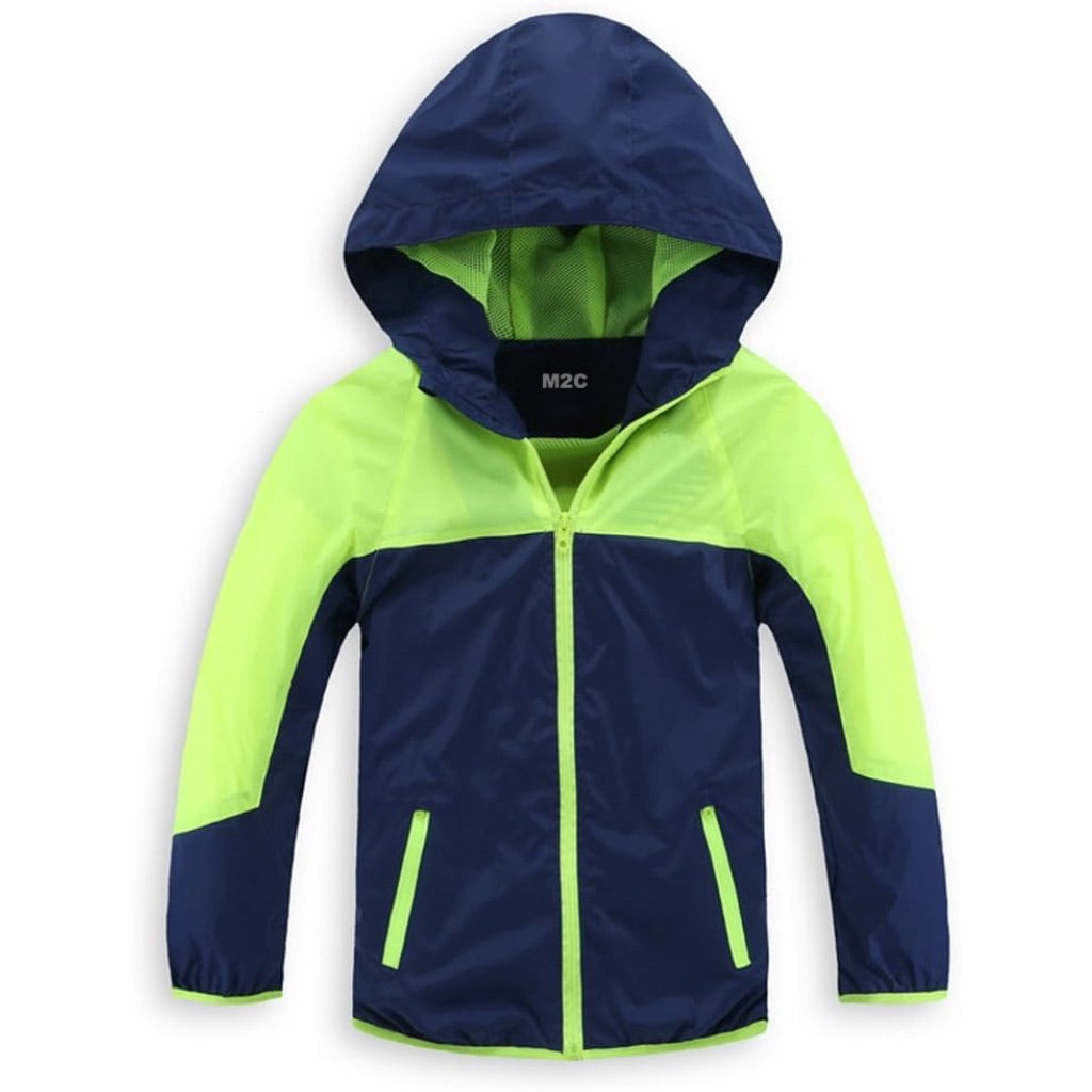M2C Boy Hooded Lightweight Water Resistant Jacket, Green/Blue - Size M (7-8)