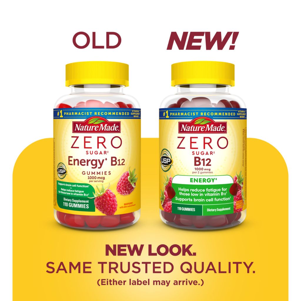 Nature Made Zero Sugar Energy Vitamin B12 Gummies 1000 mcg per Serving, 110 Sugar Free Gummies