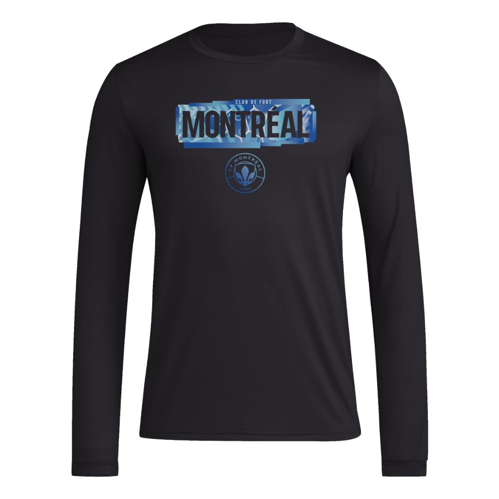 adidas Men's Club De Foot Long Sleeve Pre-Game T-Shirt, Black, CF Montreal, XL