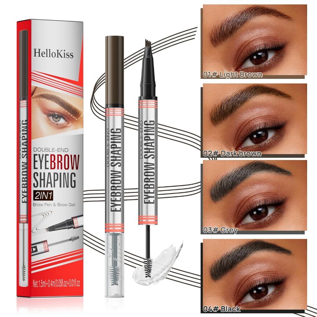 Microblading Eyebrow Pen 2-in-1 Brow Pen and Sealing Brow Gel, Eyebrow Makeup for Real-Looking, Fuller Eyebrows (Light Brown)