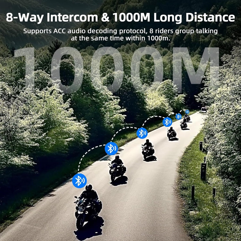 Motorcycle Bluetooth Headset with ENC Tech, T3X Helmet Bluetooth Headset, 1000m 8-Way Motorcycle Helmet Bluetooth, Stronger Call Noise Reduction,3 Sound Effects & Universal Paring(1 Pack)